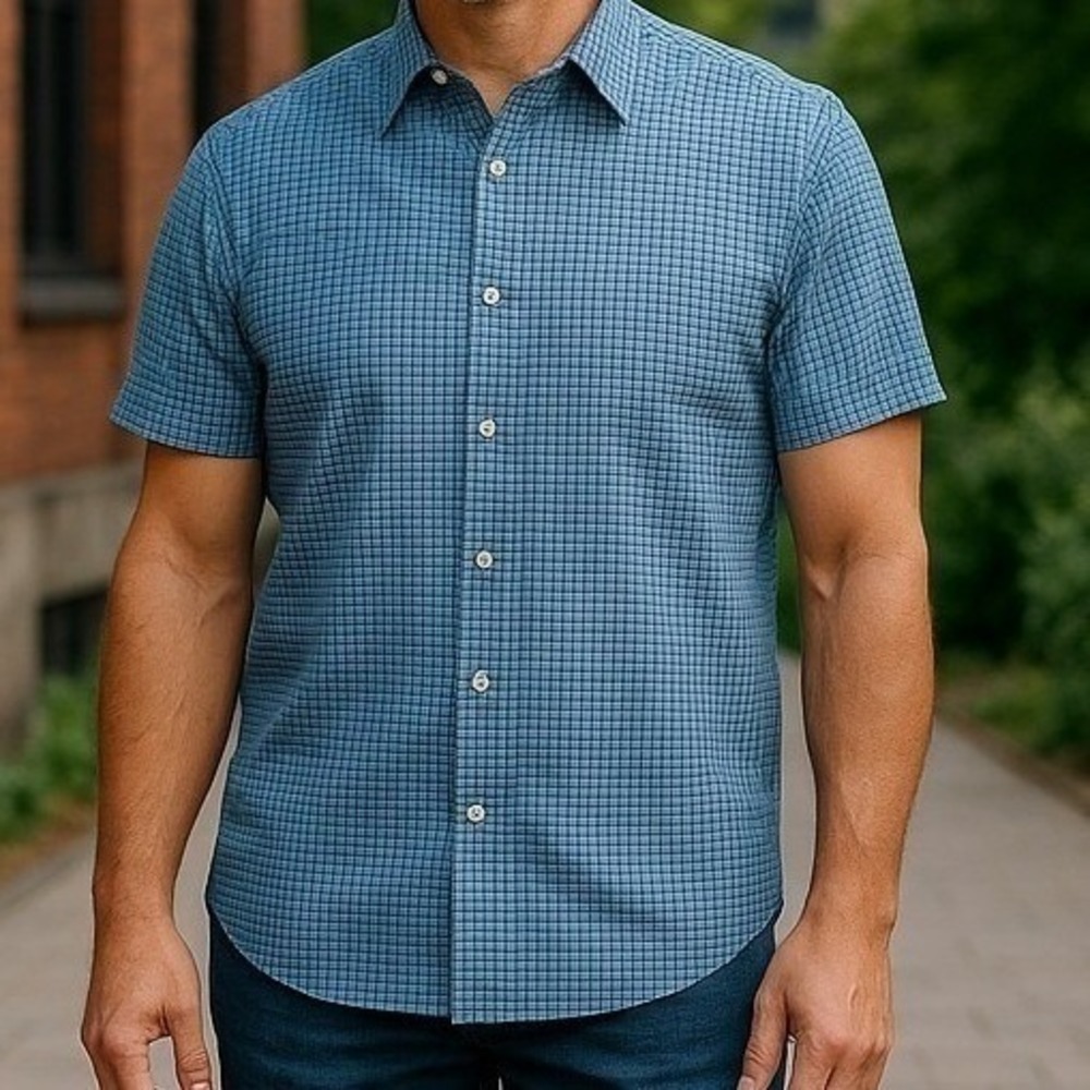 Duke Haband Blue Button Up Shirt Sz L Dadcore Office Preppy Workwear Utility